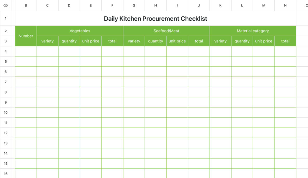 Kitchen daily purchase list 1